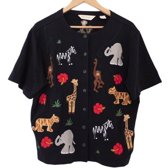 Vintage Womens Top Blouse Monkey Zebra Tiger Giraffe Size large Short Sleeve - Picture 8 of 8